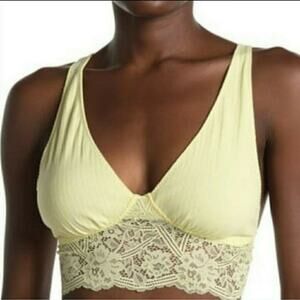 Free People Lace Teegan Bralette Daybreak Yellow Bra Size Medium - $38 - NWT